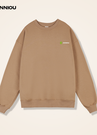 Khaki Men's Heavy Weight Round Neck Pullover Sweatshirt