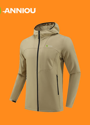 Khaki Men's WindproofHooded Athletic Jacket