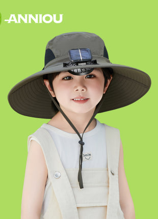 Kids Army Green Sun Hat with Solar Fan