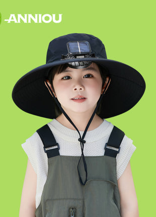 Kids Black Sun Hat with Solar Fan