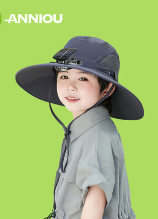 Kids Dark Grey Sun Hat with Solar Fan
