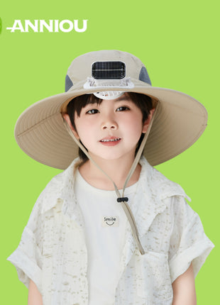 Kids Khaki Sun Hat with Solar Fan