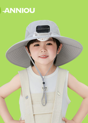 Kids Light Grey Sun Hat with Solar Fan