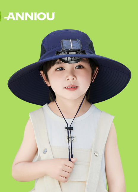 Kids Navy Sun Hat with Solar Fan