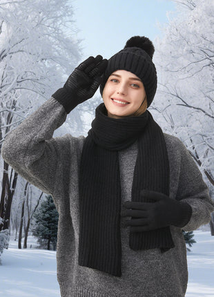 Knit Hat Scarf and Gloves Three-Piece Set
