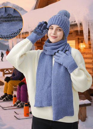 Knitted Hat Scarf Gloves Set