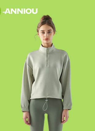 Light Green Women's Stand Collar Half Zip Sweatshirt