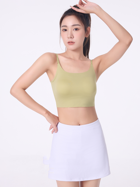 Sidiou Group Anniou New Women Small Camisole with Chest Pads Integrated Bra Ice Silk Thin Breathable Bandeau Underwear