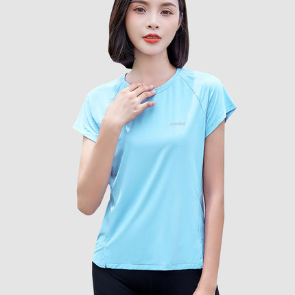 Summer Autumn FashionableQuick-drying Top Women's Short Sleeves Thin Ice Silk Breathable UPF50+ Sunscreen T-shirt Fitness Running T shirt