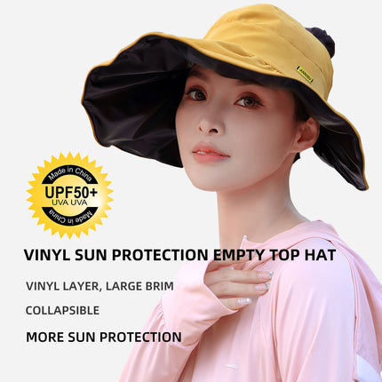 Sidiou Group UPF50+ Vinyl Sun Protection Empty Top Hat Women's New Summer Anti-UV Sun Hat Outdoor Big Brim Face Sun Hat