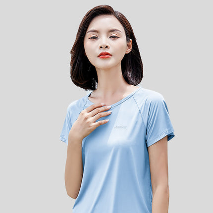 Casual Women's Summer Ice Silk Breathable Sunscreen T-shirt UPF50+ Outdoor Running Fitness Yoga Clothes Quick dry Short Sleeve Top