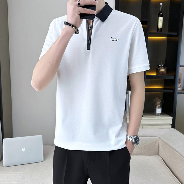 Contrasting Color Half Zipper Beaded Polo Shirt Men's Golf Custom Polo Shirt Printed Wholesale Breathable Quick Dry Polo Shirts