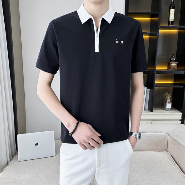 Contrasting Color Half Zipper Beaded Polo Shirt Men's Golf Custom Polo Shirt Printed Wholesale Breathable Quick Dry Polo Shirts