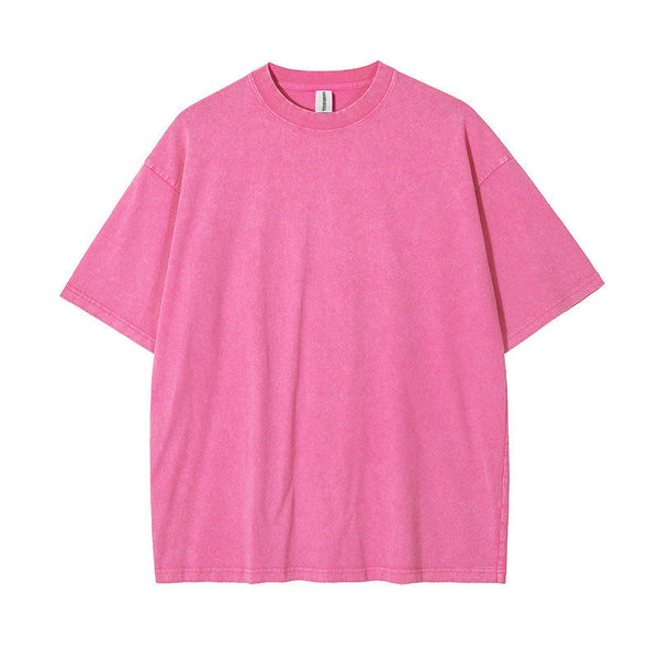 Custom Batik Washed 250g Summer Casual Round Neck T-Shirt Loose Top Men's Retro Heavy Cotton Women's T-Shirt