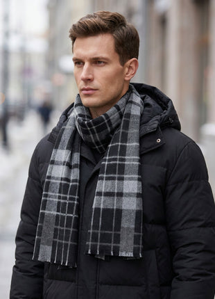 #Black Men Classic Plaid Scarf