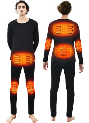 Men's Black  9 Area Heated Thermal Underwear Set