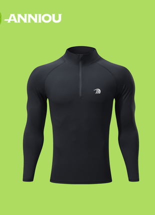 Men's Black Zip Up Fitness Running Plain Sports T-Shirt