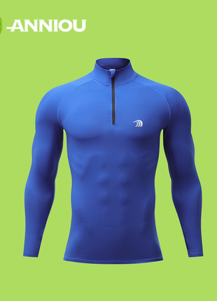 Men's Blue Zip Up Fitness Running Plain Sports T-Shirt