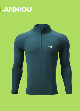 Men's Dark Green Zip Up Fitness Running Plain Sports T-Shirt