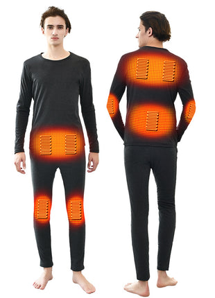 Men's Dark Grey  9 Area Heated Thermal Underwear Set