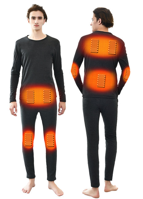 Men's Dark Grey  9 Area Heated Thermal Underwear Set