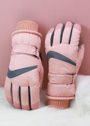 Pink Outdoor Skiing Waterproof Gloves