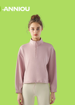 Pink Women's Stand Collar Half Zip Sweatshirt