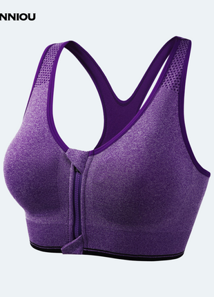 Purple High Support Shockproof Front Zipper Sports Bra