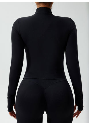 Rear of Women's Stretchy Full Zip Up Yoga Top