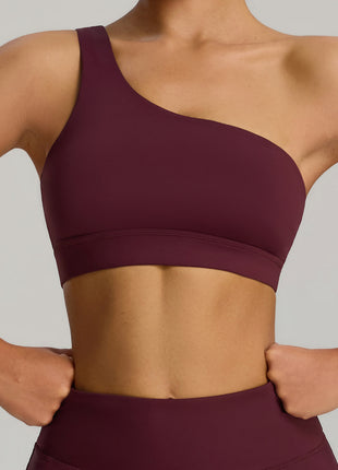 Red Asymmetrical Shoulder Shockproof Sports Bra