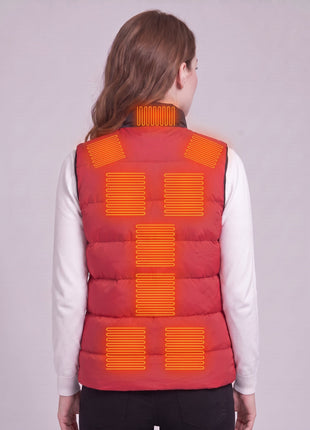#Red Back of Women's Heated Puffer Vest with 9 zones