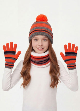 #Red Children Winter Warm Knit Hat Scarf Gloves Set