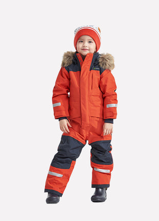 Red Winter Children Windproof Ski Jumpsuit