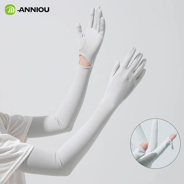 ANNIOU Ice Silk Long Sleeve Sunscreen Full Hand Gloves Women's Summer Sun Protection Driving Non-slip Cycling Touchscreen Arm Gloves