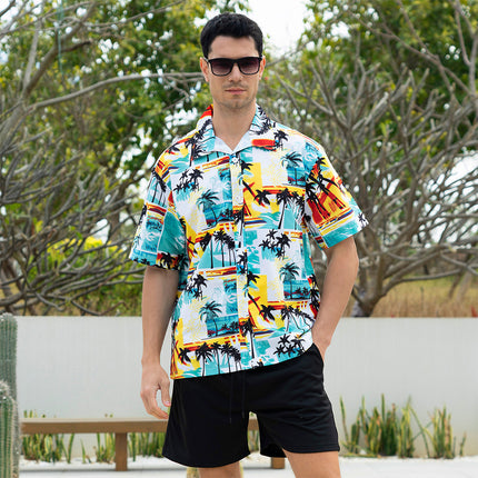 Custom New Hawaiian Floral Shirt For Men Casual Floral Hawaiian Beach Vacation T Shirts Casual Loose Men's Beach Shirt Sets