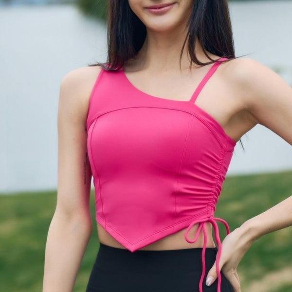 Summer Asymmetric Yoga Vest for Women One Shoulder Strap Running Top Soft Padded Sports Bra Medium Support Fitness Gym Tank Tops