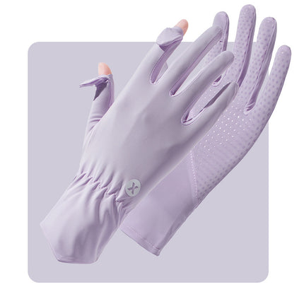 Sidiou Group ANNIOU Professional UPF 50+ Breathable Ice Silk Sun Protection Glove Women Full Finger Anti Slip Sunscreen Gloves For Sports Bike Riding Fishing