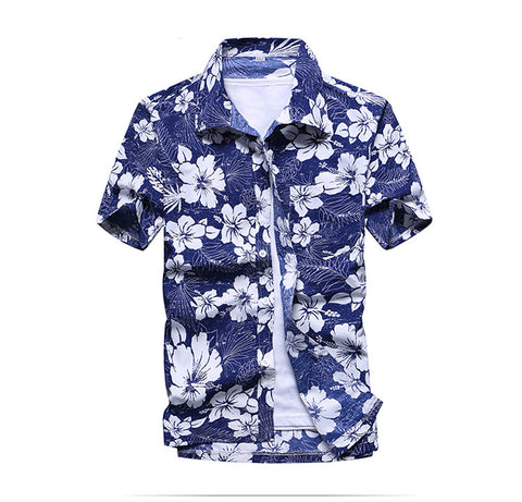 Summer Fashion Men's Beach Hawaiian Shirts Printed Short Sleeved Shirt Loose Plus Size Beach Men Button Down Floral Shirts