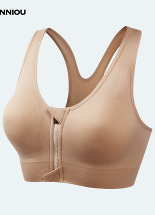 Skin Color High Support Shockproof Front Zipper Sports Bra