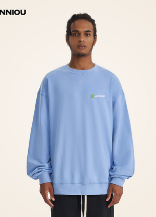 Sky Blue Men's 380g Crewneck Pullover Sweater
