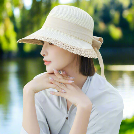  UV French Bow Straw Hat