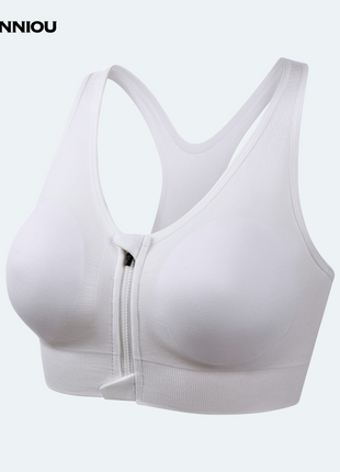 White High Support Shockproof Front Zipper Sports Bra