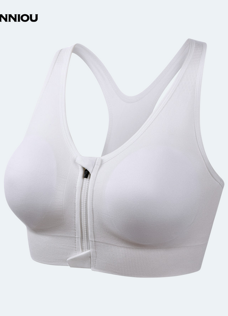 White High Support Shockproof Front Zipper Sports Bra