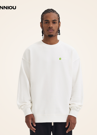 White Men's 380g Crewneck Pullover Sweater