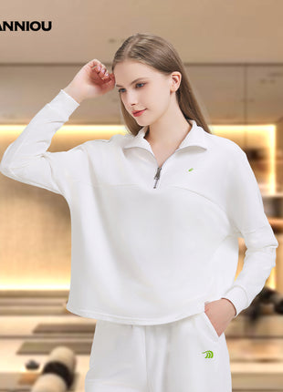White Women's Half Zipper Yoga Jacket Sports Top