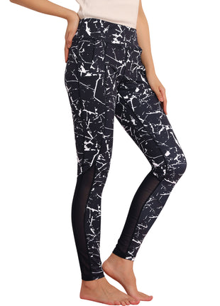 Women Black Elastic Mesh Fitness Yoga Leggings