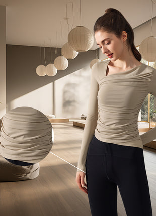 Women Breathable Gym Skew Collar Yoga Wear