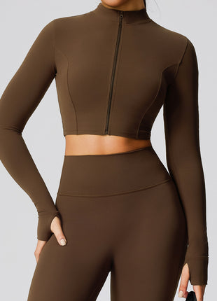 Women Brown Quick-drying Sports Zip-up Yoga Jacket