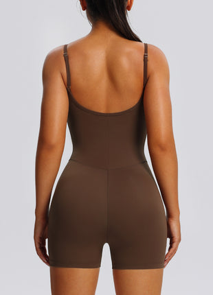 Women Brown Sling Yoga Jumpsuits