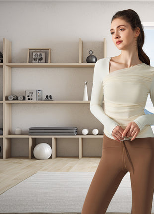 Women Slant Collar Long-sleeved Yoga Shirt